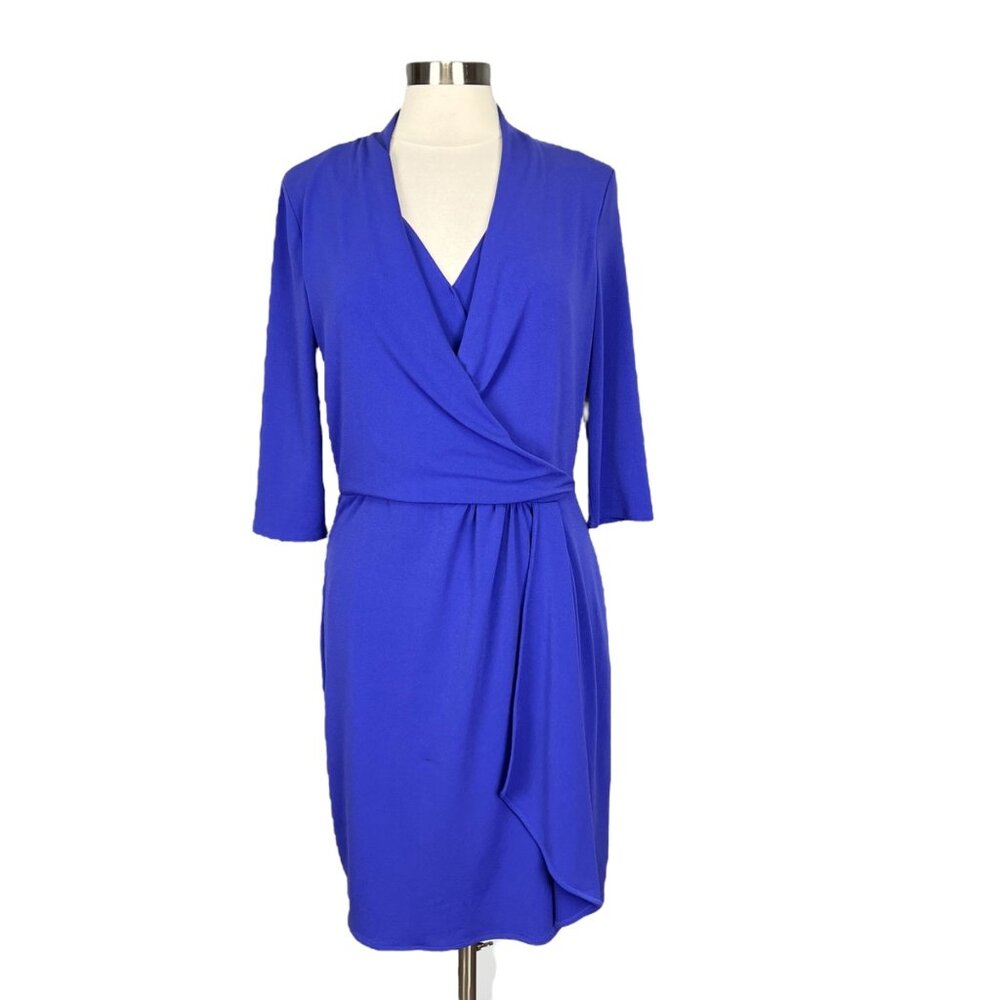 Antonio Melani Womens Brookelyn Faux Wrap Sheath Dress Blue V Neck size Medium